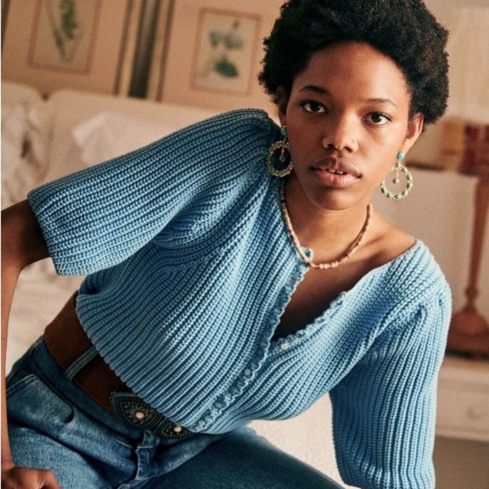 Sezane Sophia Sky Blue Cardigan